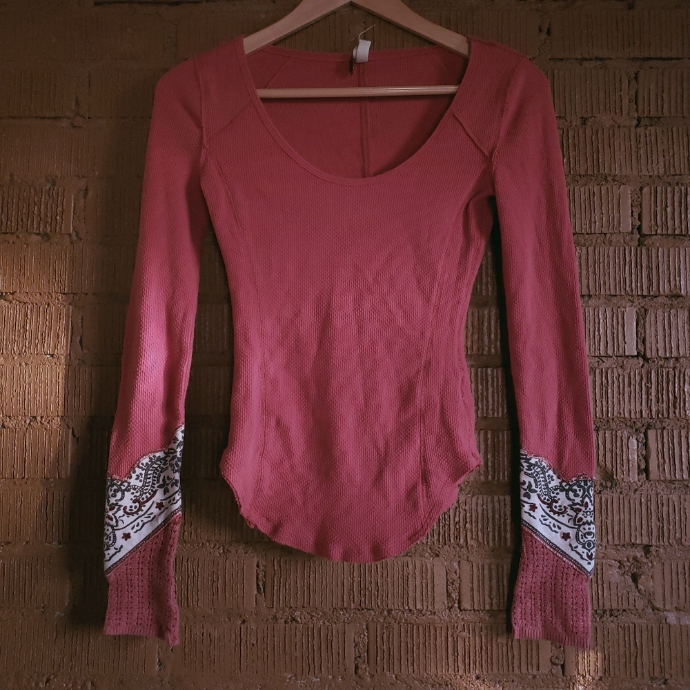 Free People Orange Waffle Knit Ski Thermal